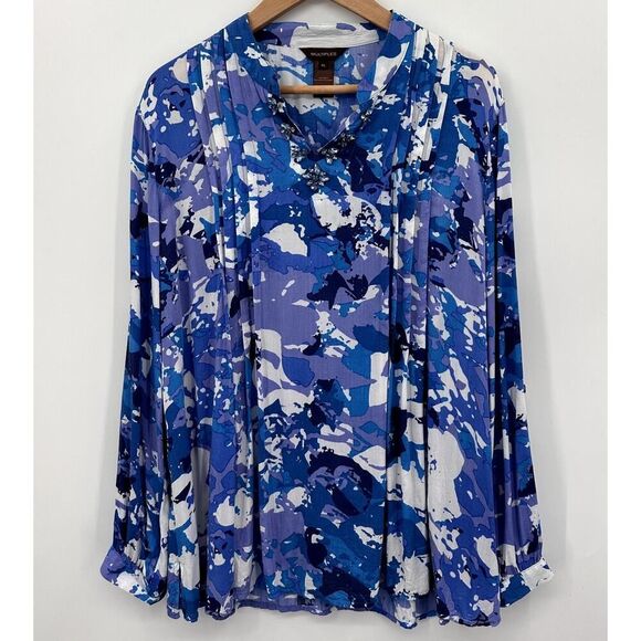 Multiples Abstract Embellished Collar Tunic Womens XL Purple Blue White Artsy - Picture 1 of 7